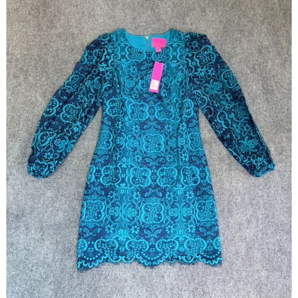 NWT Lilly Pulitzer Women's  Georgi Two Tone Carnival‎ Lace Dress Teal Size 4